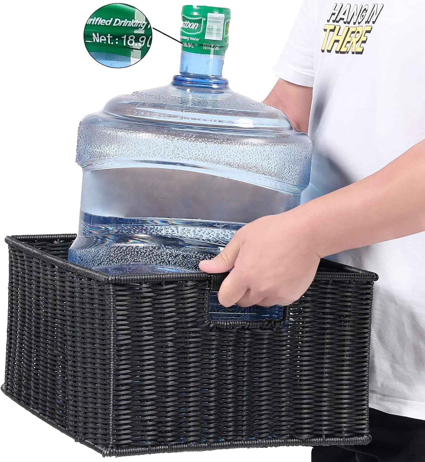 HOONEX Large Wicker Baskets for Storage, Plastic Baskets for Organizing with Dual Handles, Woven Baskets for Storage, Set of 2, (Black, 15 x 12.8 x 7.5 inches)