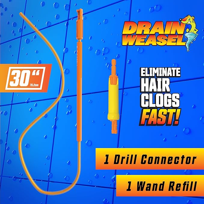 FlexiSnake Drain Weasel MAX Power Sink Snake Hair Clog Remover Tool, Sink, Pipe, Bathroom, Bathtub Drain Cleaner, with Drill Connector, 30-inches Long, Made in The USA