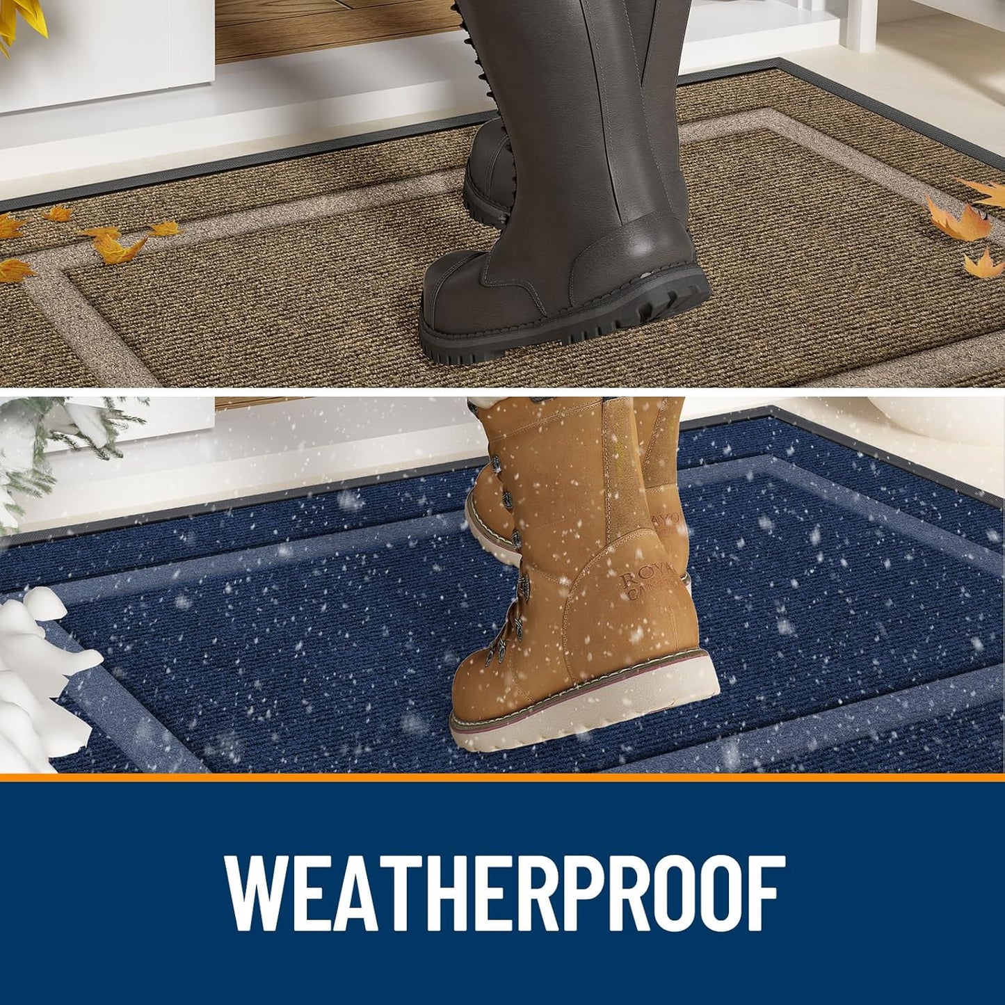OLANLY Front Door Mat Indoor Outdoor Entrance, Waterproof All-Season, All-Weather Doormat, Sturdy Natural Rubber, Fade Resistant, Low Profile, Easy Clean Patio Porch Entryway Mat, 47x23, Dark Grey