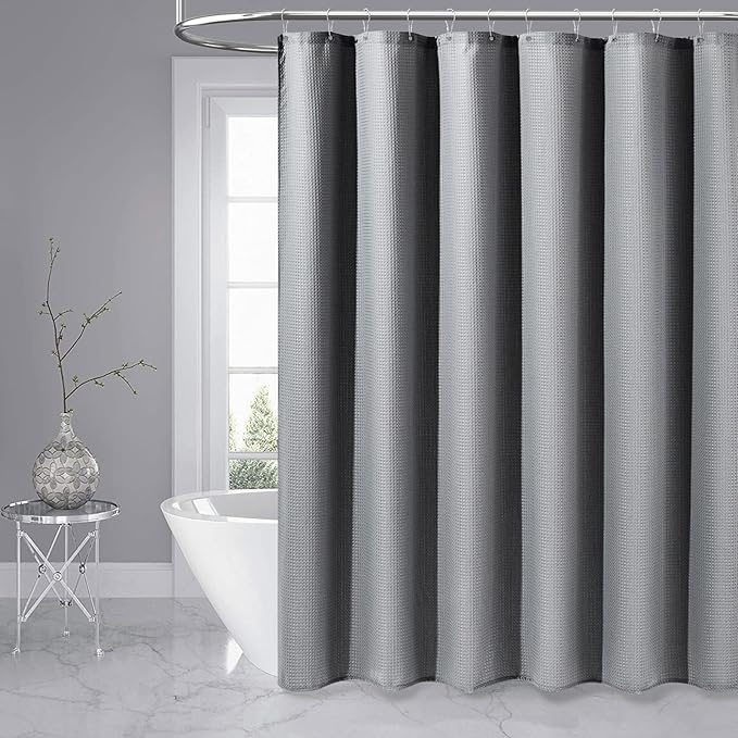 Dynamene 60 inch Stall Shower Curtain - Waffle Weave Heavy Duty Thick Fabric Shower Curtains for Bathroom,Weighted Hotel Spa Luxury Cloth Bath Curtain Set with 10 Plastic Hooks,60x72, Grey/Gray