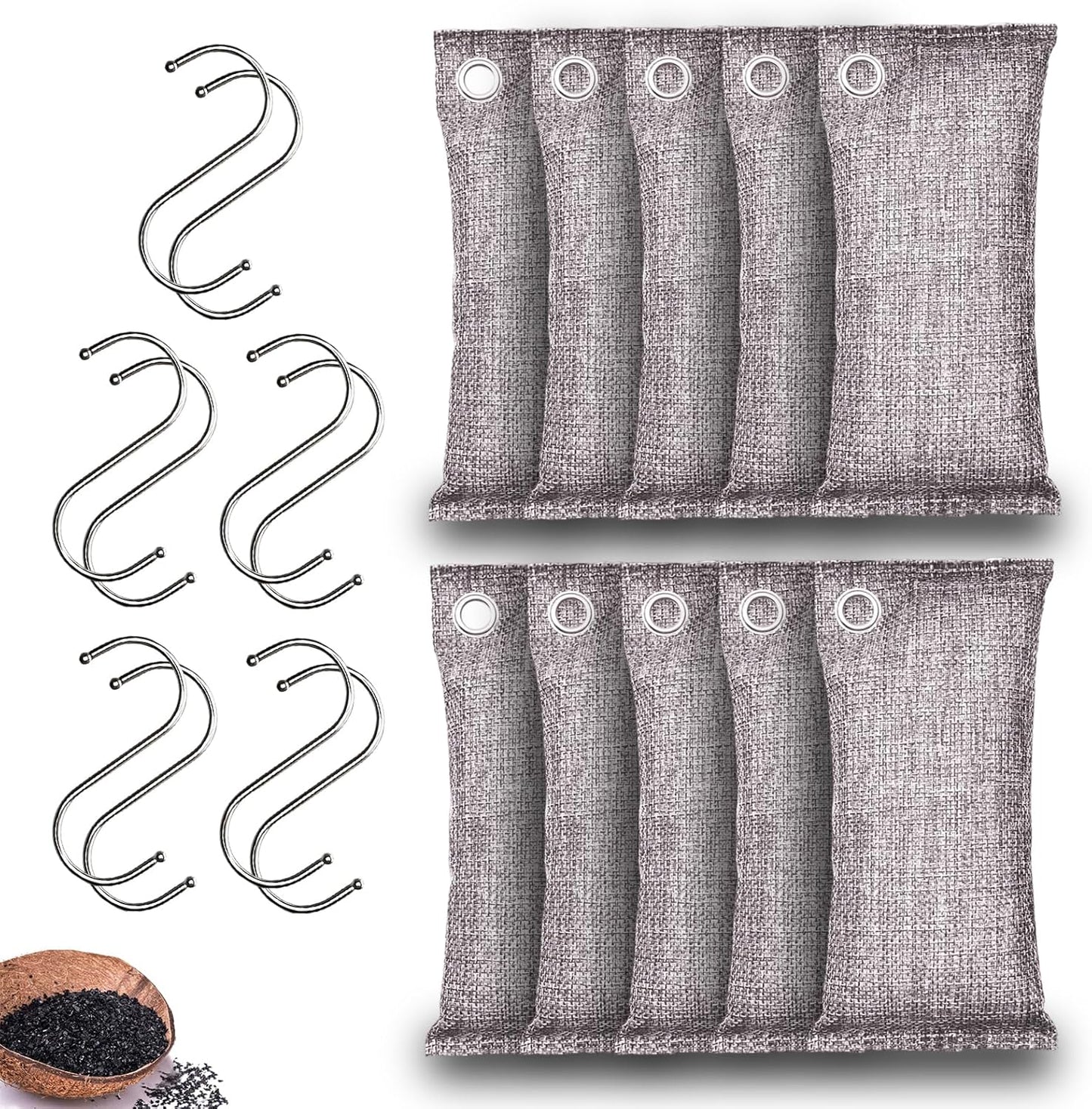 Activated Charcoal Odor Absorber, Odor Eliminator for Strong Odor,Coconut Shell Charcoal Air Purifying Bags for Home Car Closet Pet, Smoke Room Deodorizer