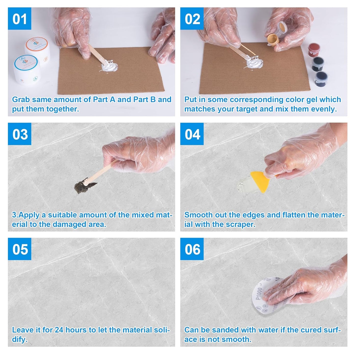 Marble and Granite Repair kit, Quartz Countertop Repair Kit for Chip Dents Cracks Holes Scratchs, Premium Marble Granite Quartz Laminate Formica Travertine Corian Stone Epoxy Filler