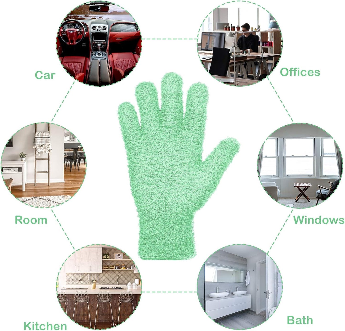 Patelai 2 Pairs Microfiber Gloves for plants Dusting Cleaning Glove Mittens House Cars Blinds Dusting(Blue, Grass Green, Large)