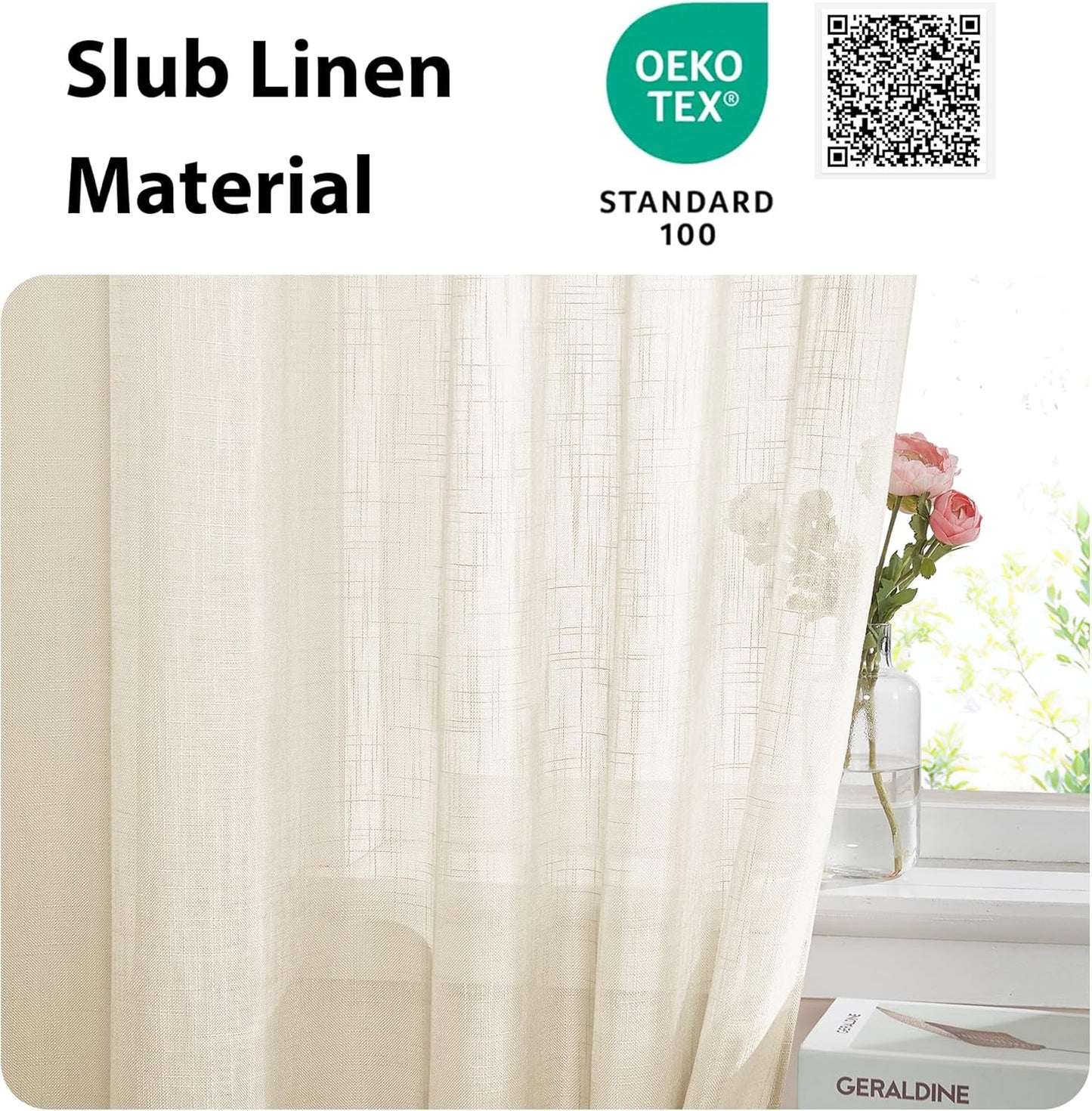 NICETOWN Beige Sidelight Door Curtain 72 Inches Long for Side Light Windows Linen Textured Farmhouse French Door Shade with Tie Back for Kitchen Closet Glass, 26 x 72 Inch Length, 1 Panel