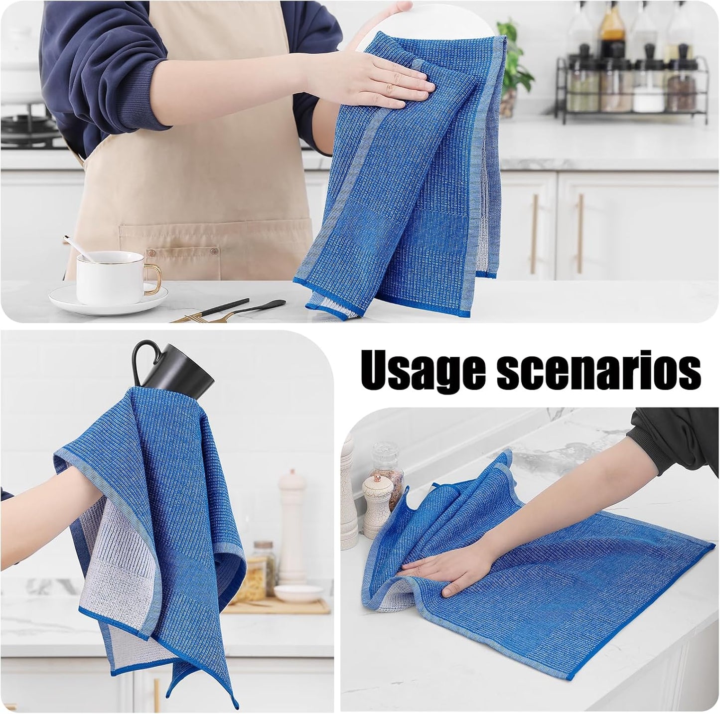Homaxy Premium Kitchen Towels(18”x 28”, 12 Pack), Large Cotton Kitchen Hand Towels, Flat and Terry Dish Towels, 380 GSM Highly Absorbent Tea Towel Set with Hanging Loop, Blueberry