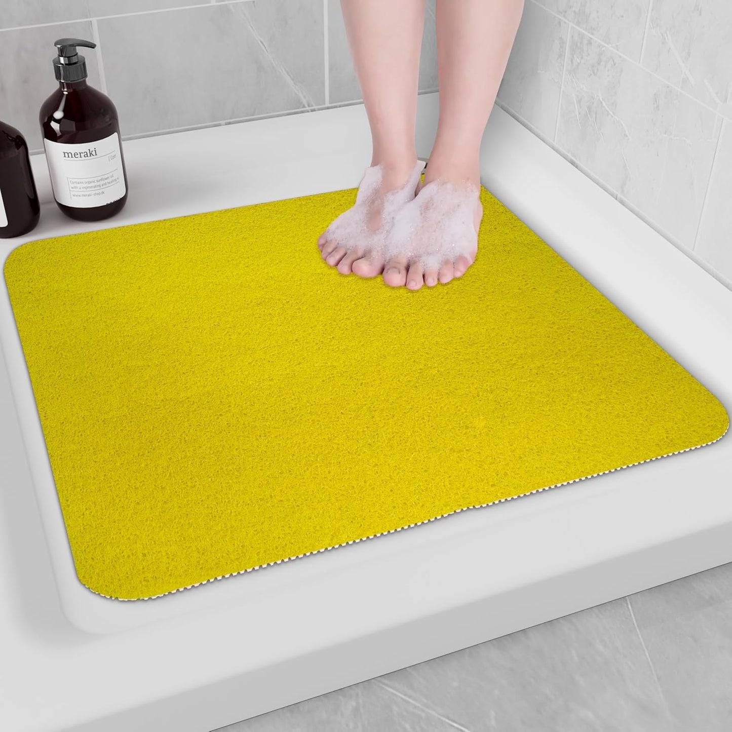 Non-Slip Bathtub Mat, Anti Slip Shower Mat, Fast Drying Bathtub Mats, Foot Scrubber Mat, Anti Slip Mat for Tub, Floor, Bathroom, Kitchen, Home, Hotel (Yellow 24"×24")