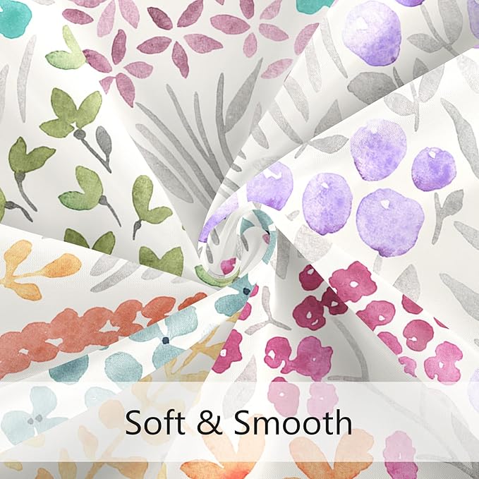 Small Stall Shower Curtain 36 x 72 Inch, Half Narrow Teal Blue Cute Floral Shower Curtain for Bathroom, Turquoise Wildflower Boho Cottagecore Fabric Shower Curtain Set with Hooks