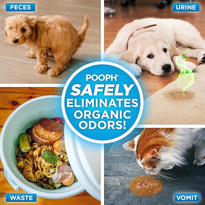 Pooph Pet Odor Eliminator & Pooph Laundry Additive - 2-32oz Bottles - Eliminates Odors at the Molecular Level, Dogs, Cats, Freshener, Eliminator, Urine, Poop, Pee, Deodorizer, Puppy, Fresh, Clean