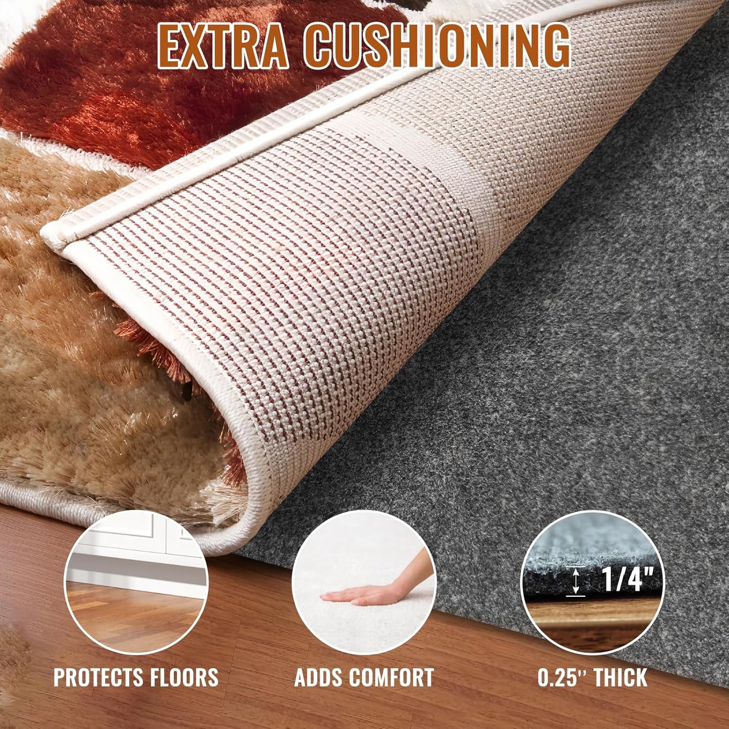 Felt Rug Pad, 4 x 6 Ft Rubber Non-Slip Rug Pad Gripper, Keep Rugs Secure and in Place, Extra Strong Under Carpet Mat Cushion - for All Floors
