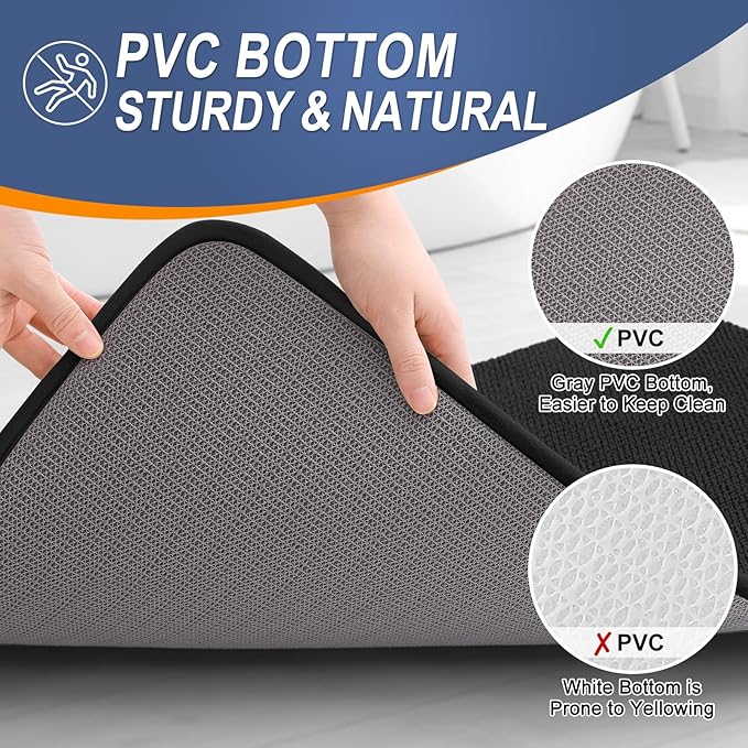 OLANLY Thick Memory Foam Bath Mat Rug 59x20, Extra Soft Absorbent Bathroom Rug, Quick Dry Bath Mats, Non-Slip, Machine Washable Carpet for Bathroom, Tub and Shower, Home Decor Accessories, Black