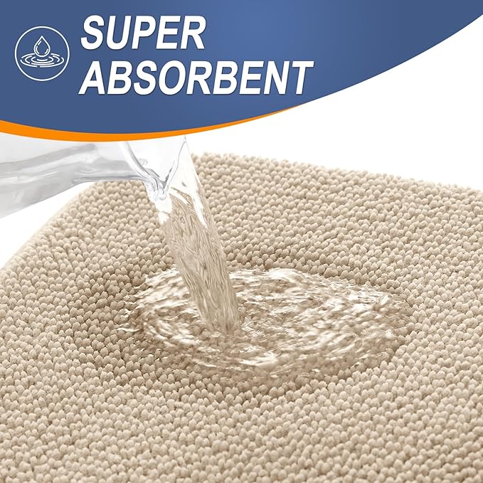 OLANLY Thick Memory Foam Bath Mat Rug 44x32, Extra Soft Absorbent Bathroom Rug, Quick Dry Bath Mats, Non-Slip, Machine Washable Carpet for Bathroom, Tub and Shower, Home Decor Accessories, Beige