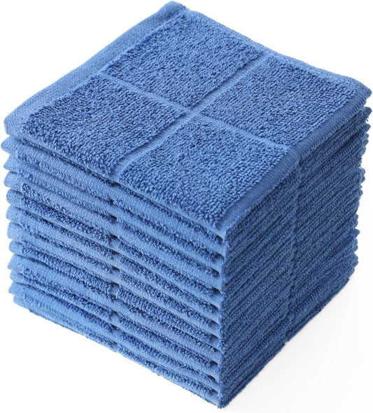 Glynniss Dishcloths Kitchen Highly Absorbent Dish Rags 100% Cotton Dish Cloths for Washing Dishes, Cleaning (Middle Blue, 11x11)