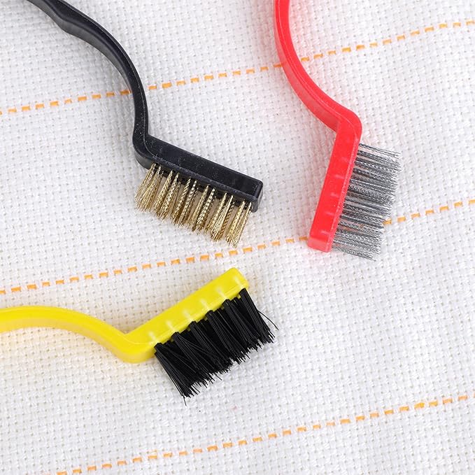 5 Pack Kitchen Stove Cleaning Brush + Scraper Tool Set, Stainless Steel and Nylon Brush Head Brushes Heavy Duty Scraper for Gas Burners Cooktop Pan Brass Kitchen, Bathroom, Range Hood Grease Grime