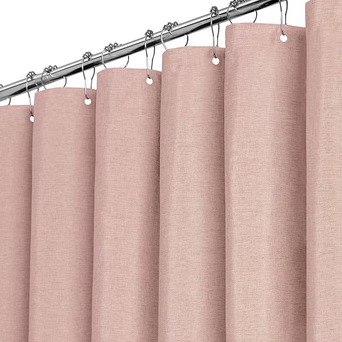 BTTN Blush Fabric Shower Curtain - Linen Textured Weighted Cloth Shower Curtain Set with 12 Plastic Hooks, Machine Washable, Hotel Spa Luxury, Decorative Neutral Bath Curtains for Bathroom, 72x72