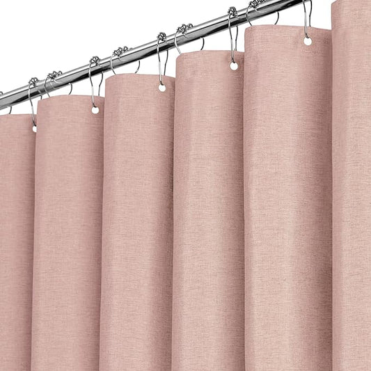 BTTN Fabric Shower Curtain, Linen Textured Heavy Duty Polyester Cloth Shower Curtain Set with Plastic Hooks, Blush, 72x84