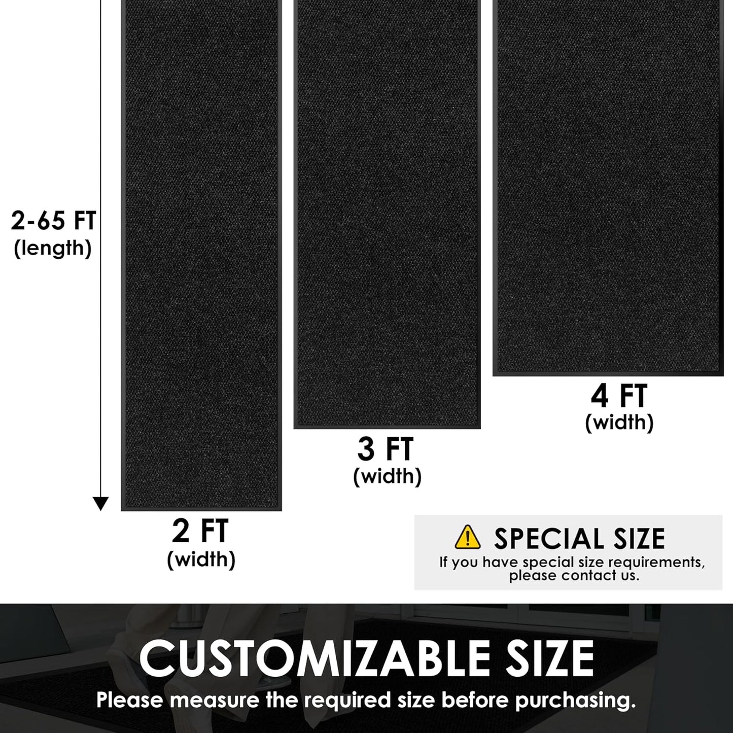 3′ x 59′ Front Door Mat Indoor Outdoor Entrance, Commercial Floor Mat Heavy Duty Dirt Trapper Entryway Doormat, Custom Size Non Slip Rubber Backing Welcome mat, Door Mat for High Traffic Area