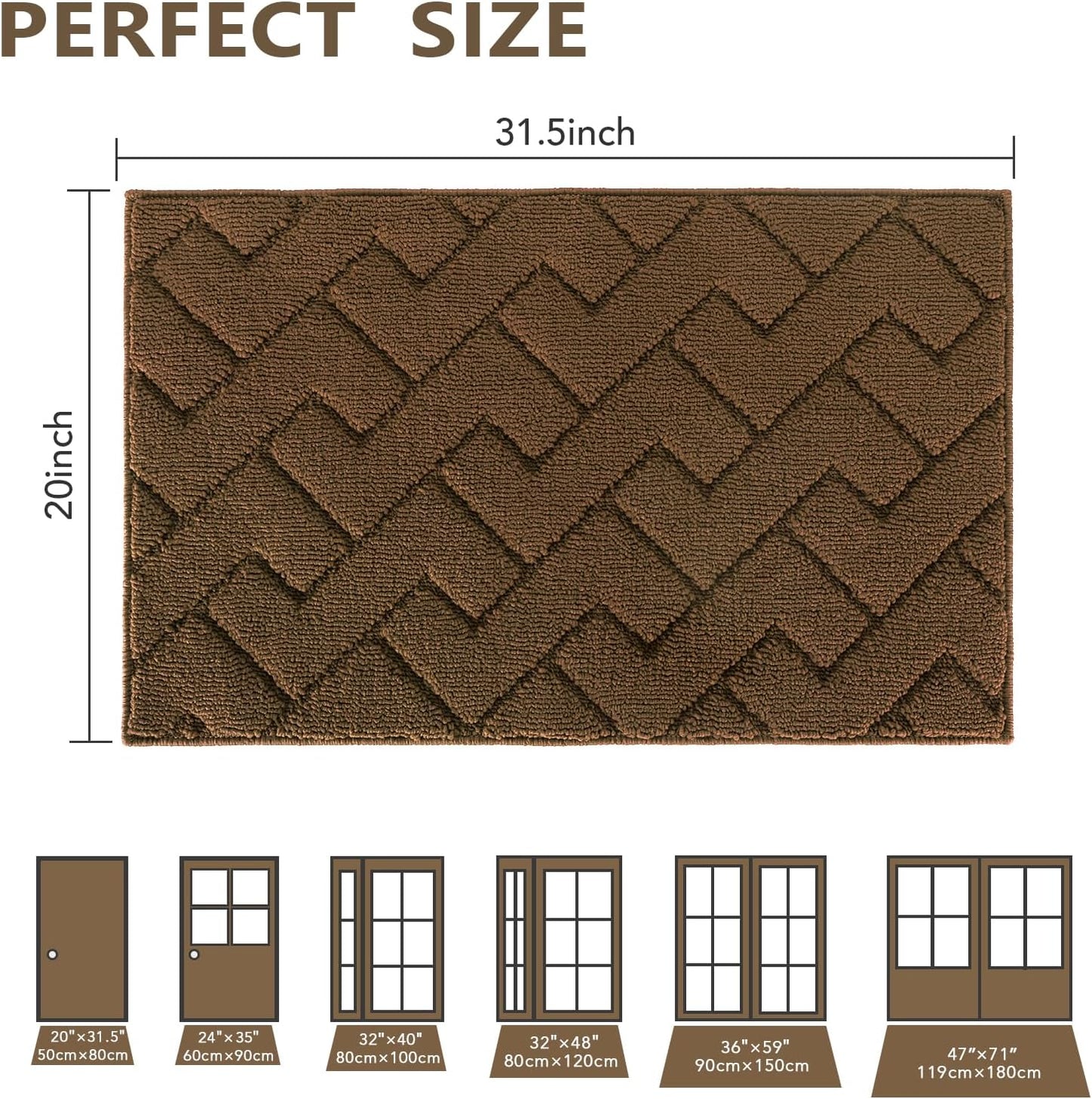 hicorfe Indoor Doormat,Front Back Door Mat TPR Backing Non Slip Mats 20"x31.5" Absorbent Resist Dirt Entrance Doormat Inside Floor for Entryway Washable Low-Profile(Dark Brown)