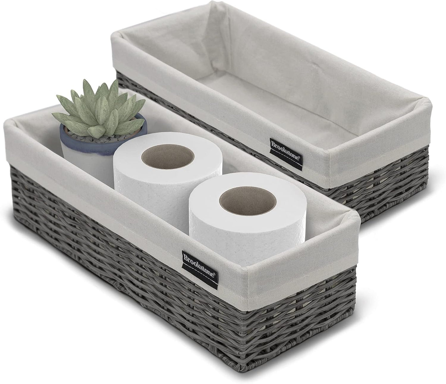 Brookstone Wicker Shelf Storage Basket Decorative Shelf Bin, bathroom organizers and storage, Boho Living Room Decor, Summer Storage 2025-2 Pack