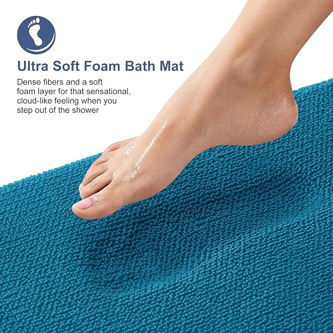 OLANLY Thick Memory Foam Bath Mat Rug 47x24, Extra Soft Absorbent Bathroom Rug, Quick Dry Bath Mat, Non-Slip, Machine Washable Carpet for Bathroom, Tub and Shower, Home Decor Accessories, Peacock Blue