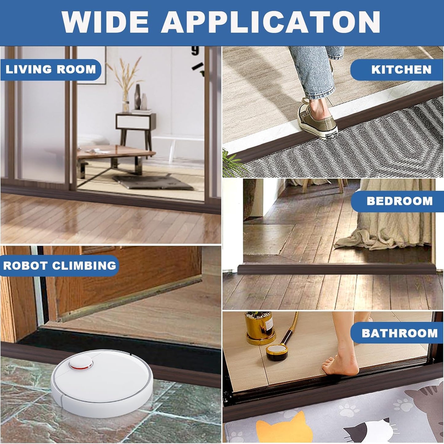 Vinyl Door Threshold Flooring Transition Strip Self Adhesive Carpet Edging Strip for Laminate Doorway Edge Threshold from 2/5" to 3/5" (Brown Wood Grain, 3.3 Ft)