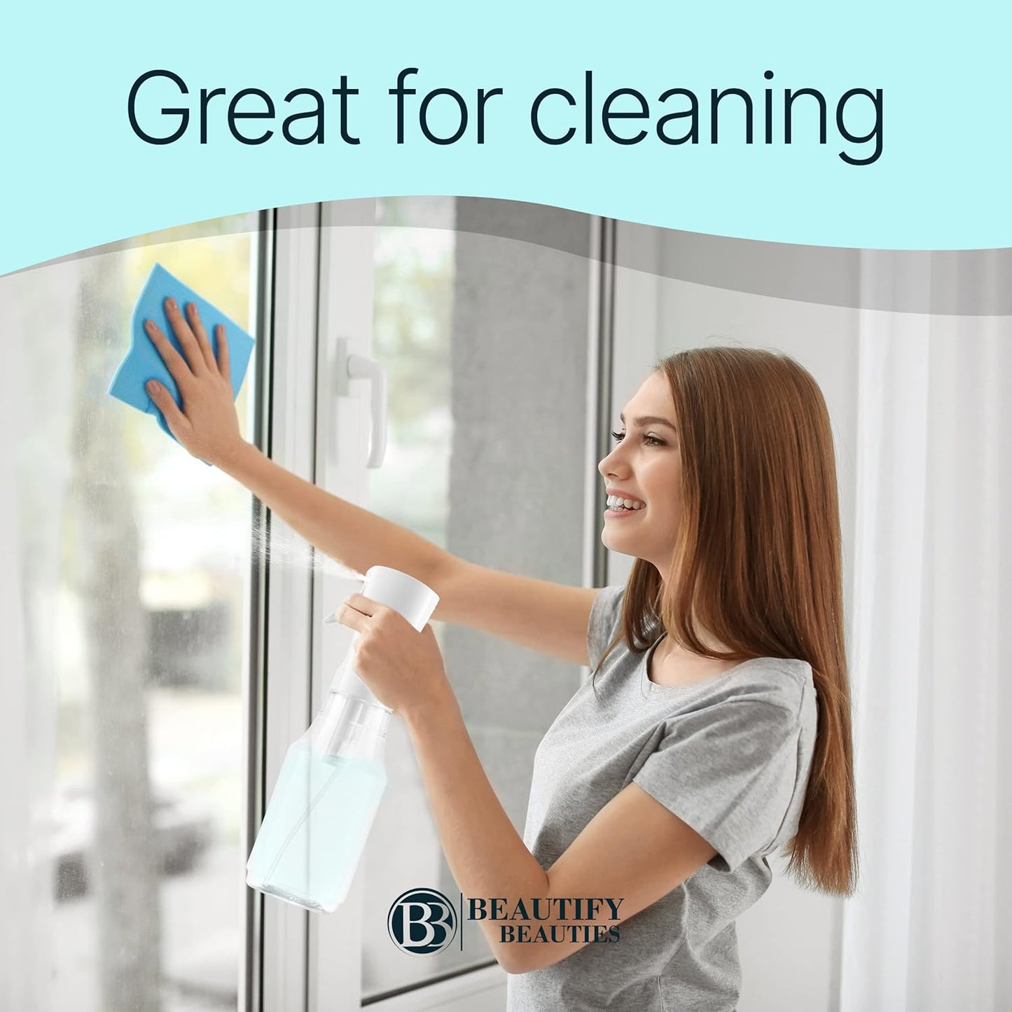 BeautifyBeauties Spray Bottle For Hair – Continuous Mister Spray Bottle for Hairstyling, Cleaning, Plants, Pets, Barbers, Salons, Essential Oil Scents (24 Ounce)