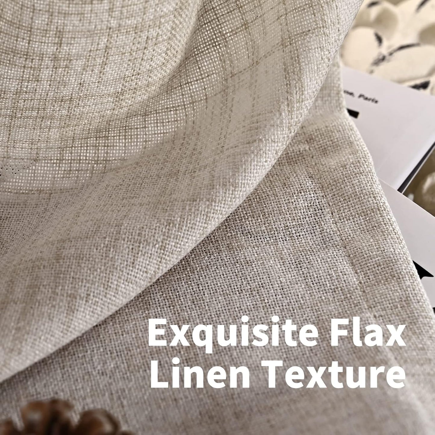 YoungsTex Beige Linen Semi Sheer Curtains 63 Inch Length for Living Room, Light Filtering Window Drapes with Rod Pocket Back Tab Natural Textured for Country Bedroom, 2 Panels, 52 X 63 Inch