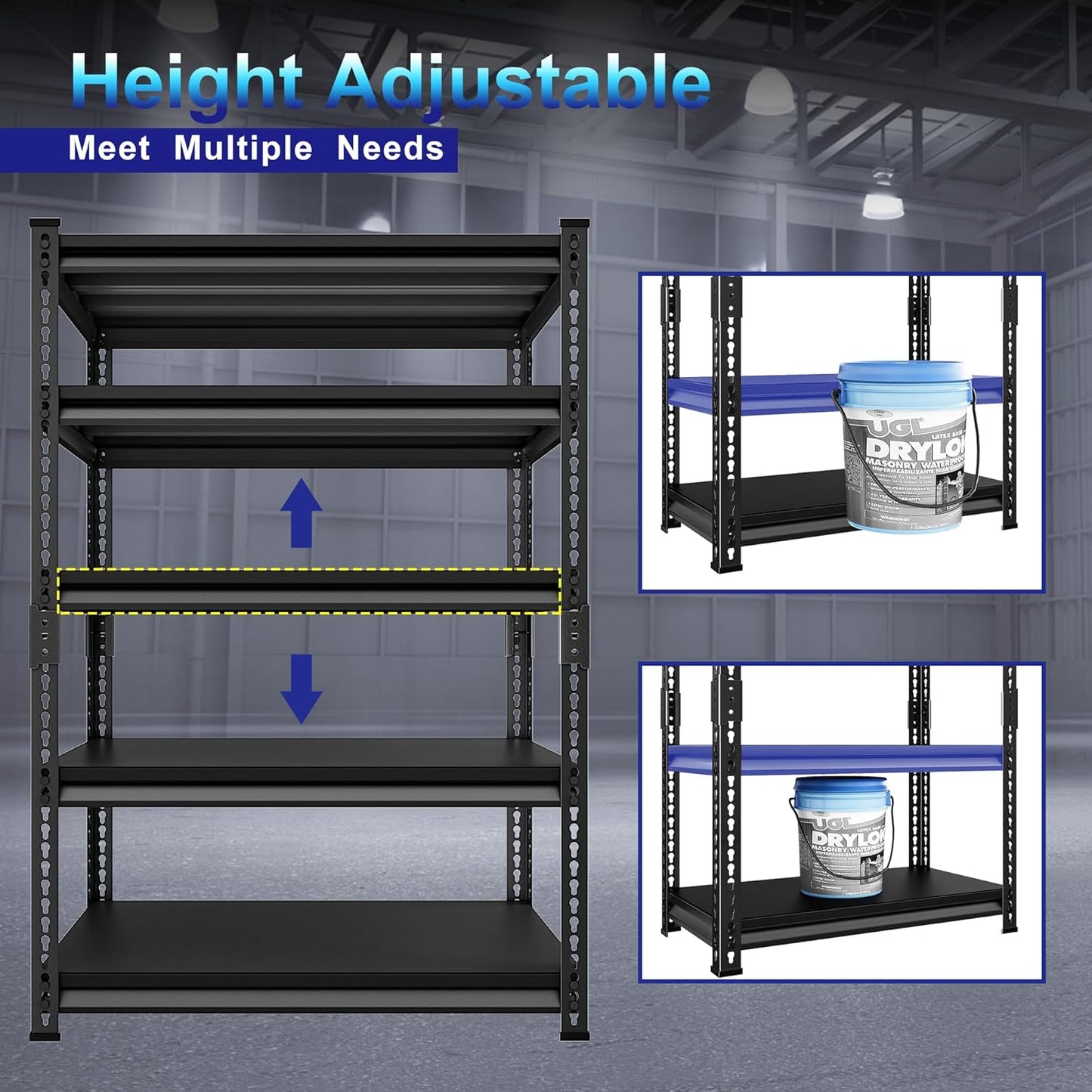 Adjustable Garage Storage Shelves, 48''W Garage Shelving Heavy Duty Loads 30000LBS, Metal Industrial Utility Shelf for Warehouse, Kitchen, Laundry Room,48" W x 24" D x 78" H,Black
