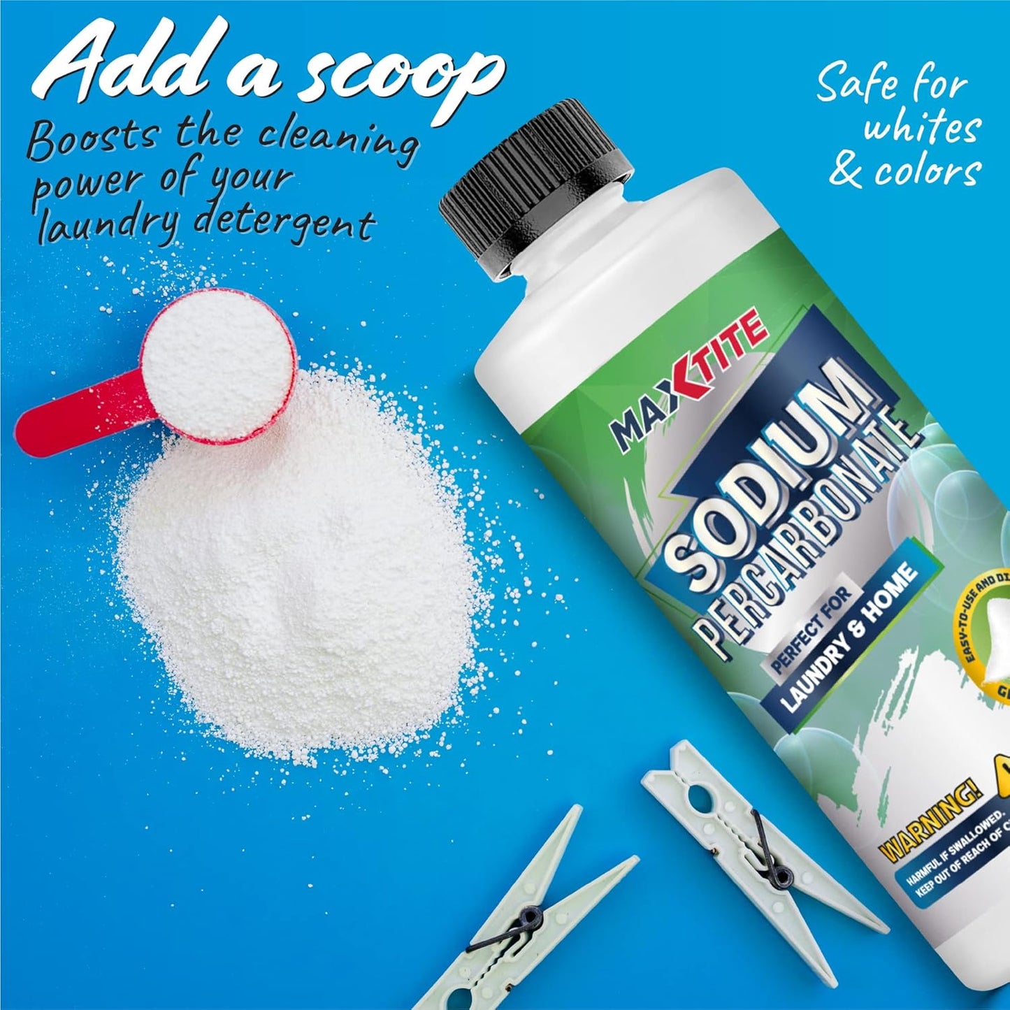 MAXTITE Sodium Percarbonate (32 lbs total - 16 pack of 2 lbs bottles) - 100% Pure Solid Hydrogen Peroxide/Oxygenated Bleach - Home & Laundry Multi-Use Cleaner - HDPE w/Resealable Child Resistant Cap
