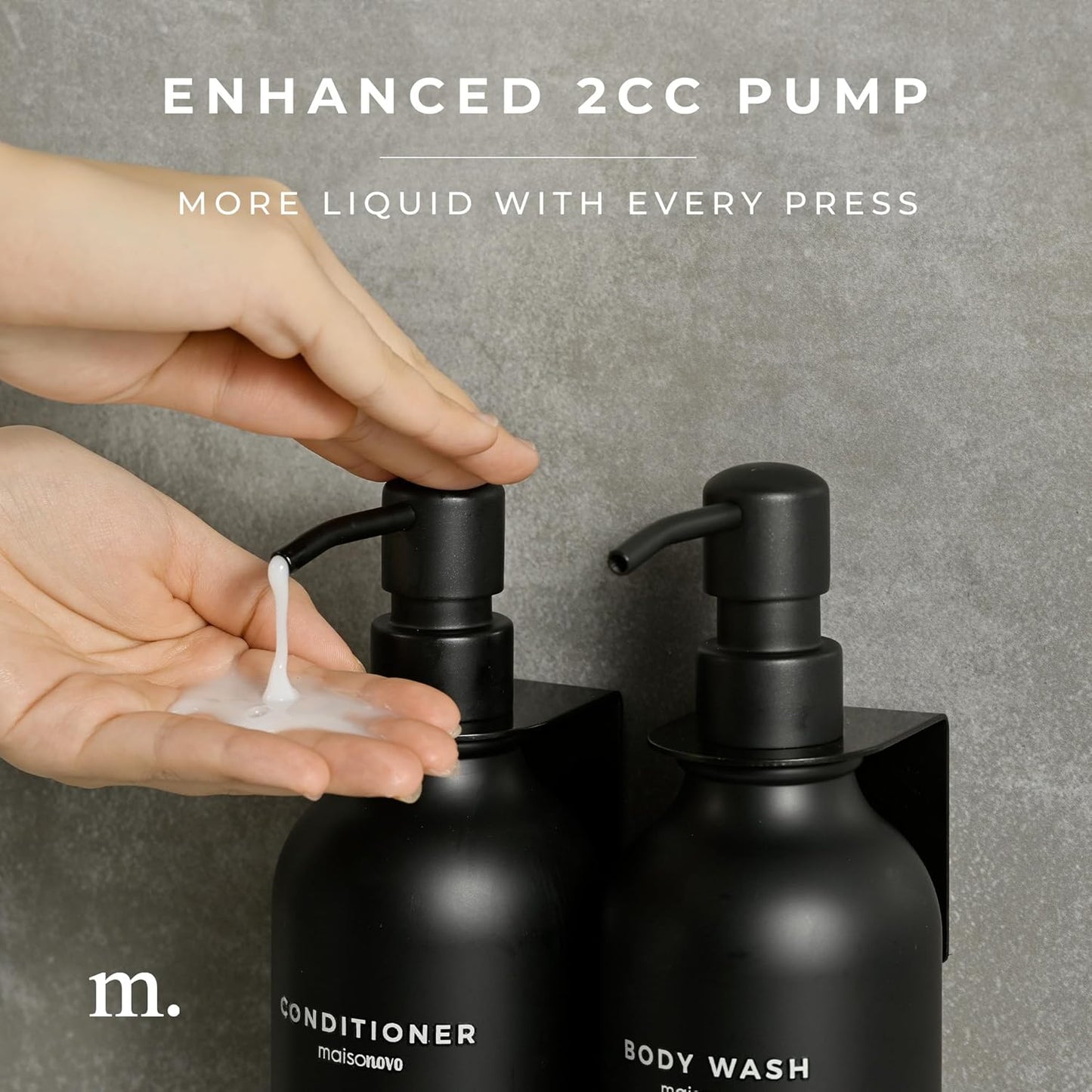 MaisoNovo Refillable Shampoo and Conditioner Bottles | 16.9 fl oz Set of 3 Black Plastic Bottles Black Pumps