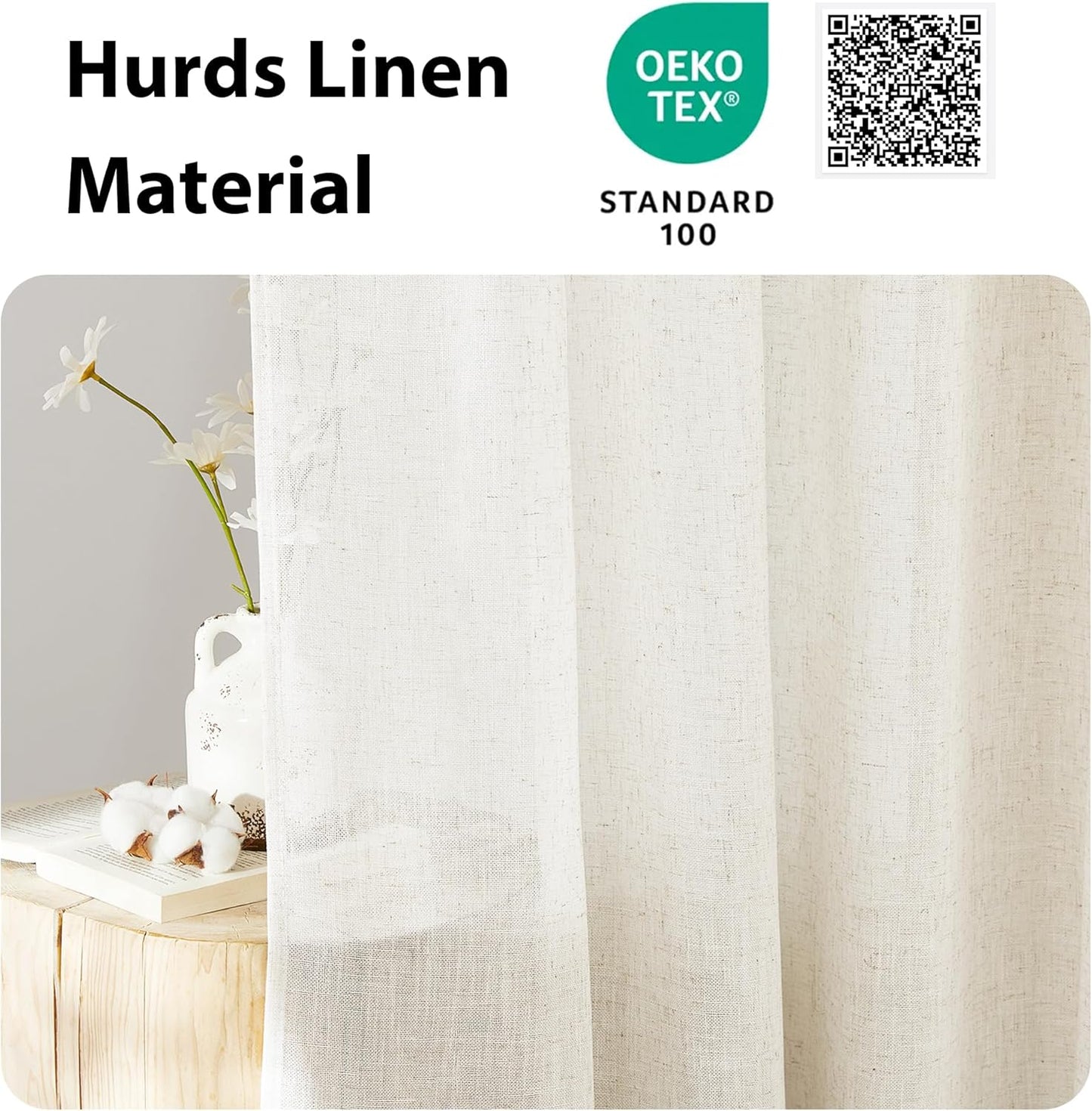 NICETOWN Linen Sidelight Curtains - 12 Wide x 72 Long French Front Door Curtain Panel Side Light Rod Pocket Window Covering for Living Room Glass Door with Tieback, Set of 1, Linen