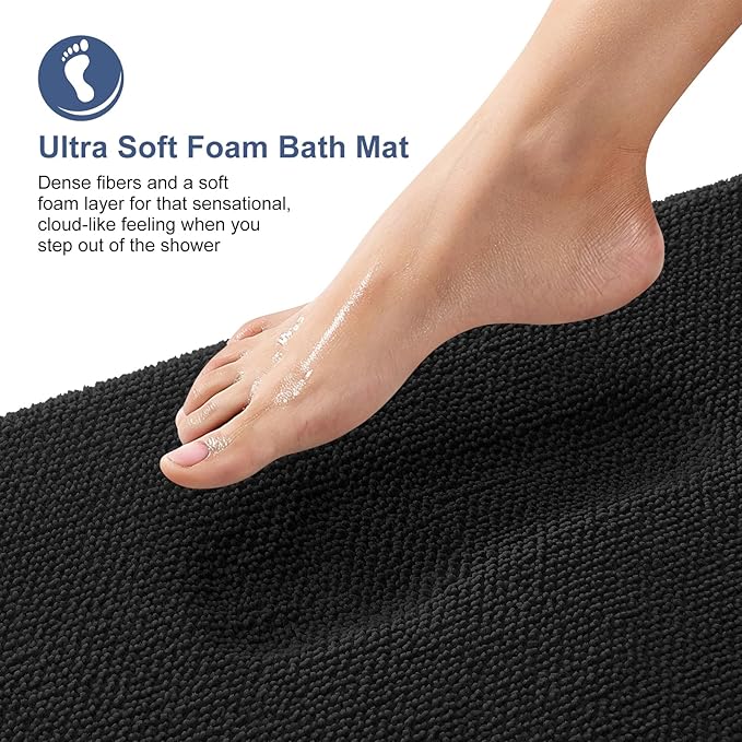 OLANLY Thick Memory Foam Bath Mat Rug 40x32, Extra Soft Absorbent Bathroom Rug, Quick Dry Bath Mats, Non-Slip, Machine Washable Carpet for Bathroom, Tub and Shower, Home Decor Accessories, Black