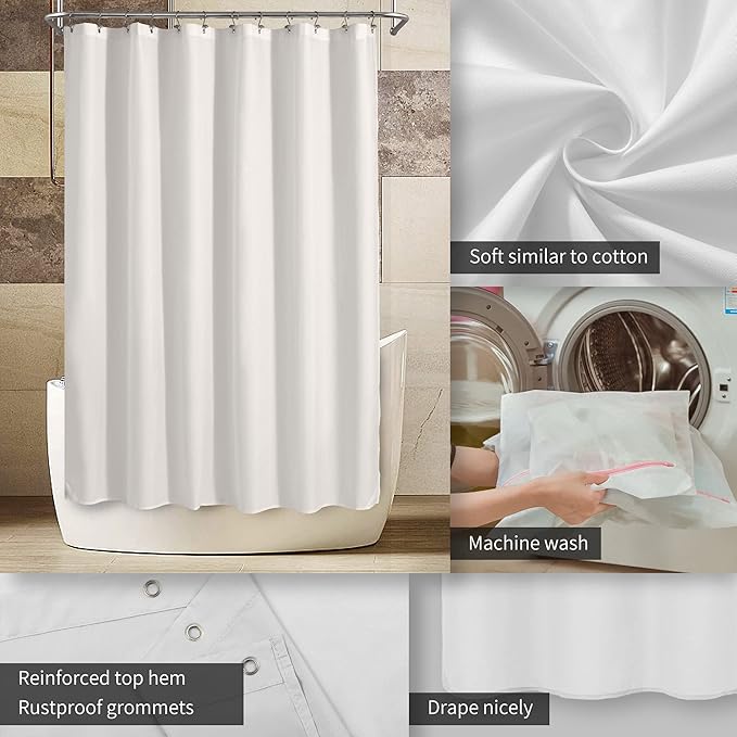 ALYVIA SPRING Extra Long Fabric Shower Curtain Liner Waterproof - 72" x 90", Soft & Lightweight XL Shower Curtain with Magnets, Machine Washable - 72x90, White
