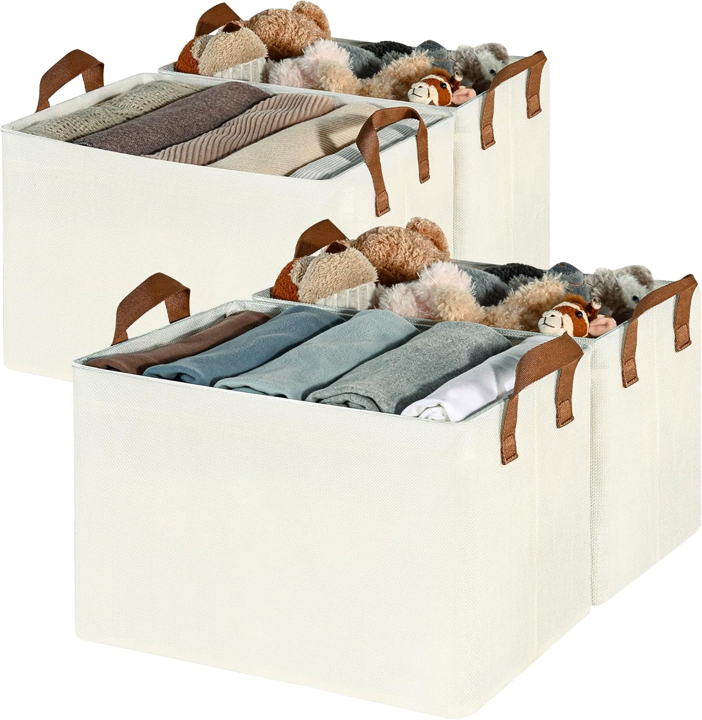 GRANNY SAYS Closet Storage Baskets, Collapsible Fabric Storage Bins with Metal Frame, Clothes Organizer Bins, Extra Large Baskets for Shelves, Ivory, 4-Pack