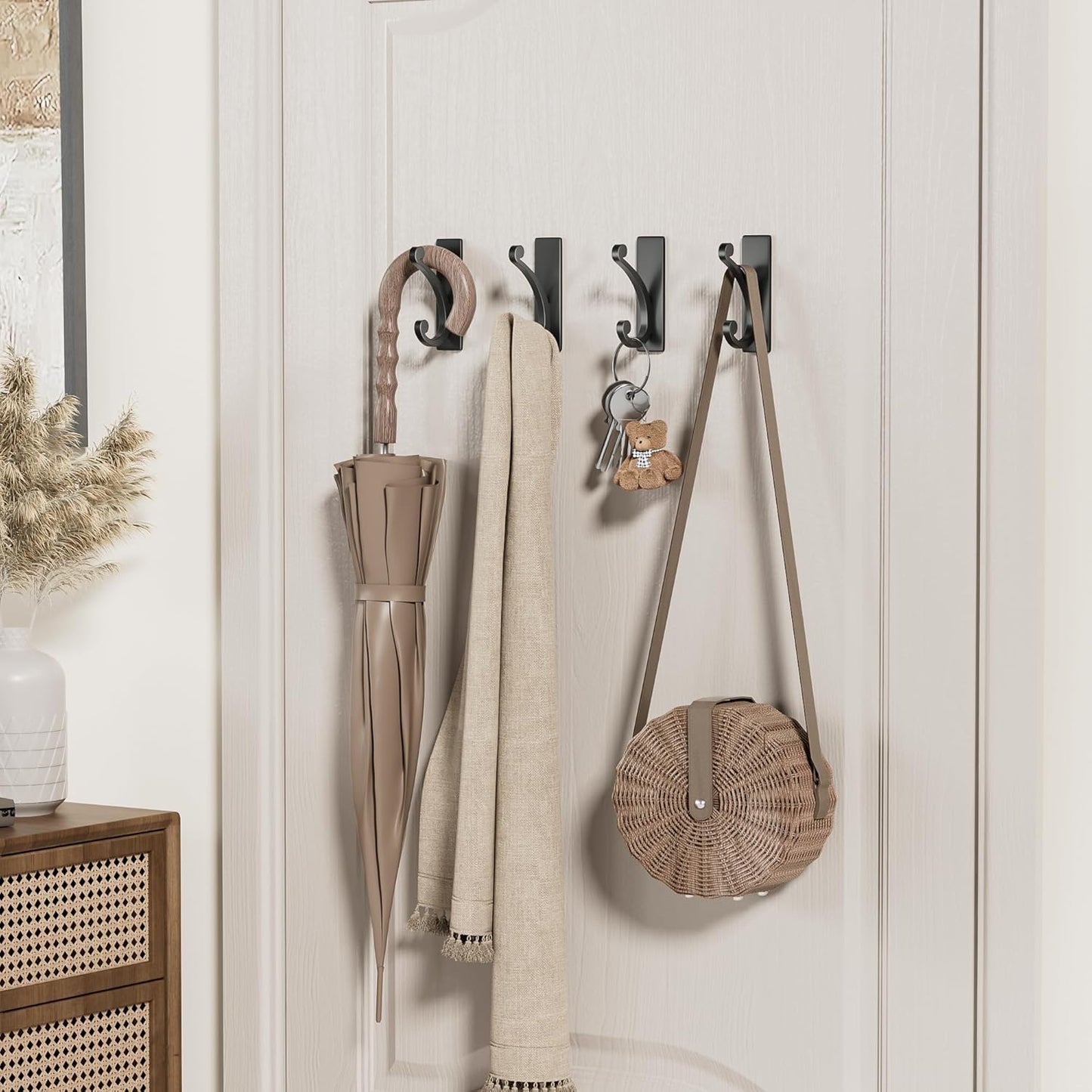 14-Pack Adhesive Wall Hook for Towel/Coat - Extra Sticky 10LB Stainless, Stick on Hanger for Bath or Shower, Matt Black