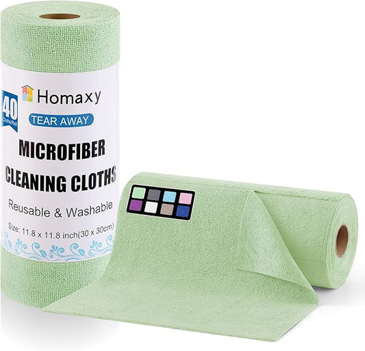 Homaxy Tear Away Dish Cloths Rolls, 40 Sheets-11.8" X 11.8", Reusable Washable Dish Towels for Kitchen, Ultra Absorbent and Quick Drying Microfiber Cleaning Rags, Green