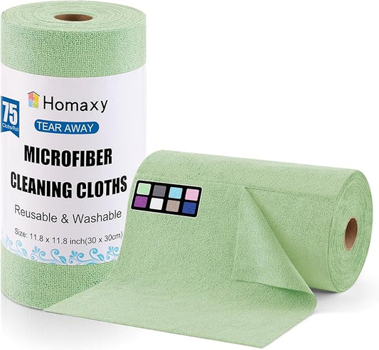 Homaxy Tear Away Dish Cloths Rolls, 75 Sheets-11.8" X 11.8", Reusable Washable Dish Towels for Kitchen, Ultra Absorbent and Quick Drying Microfiber Cleaning Rags, Green