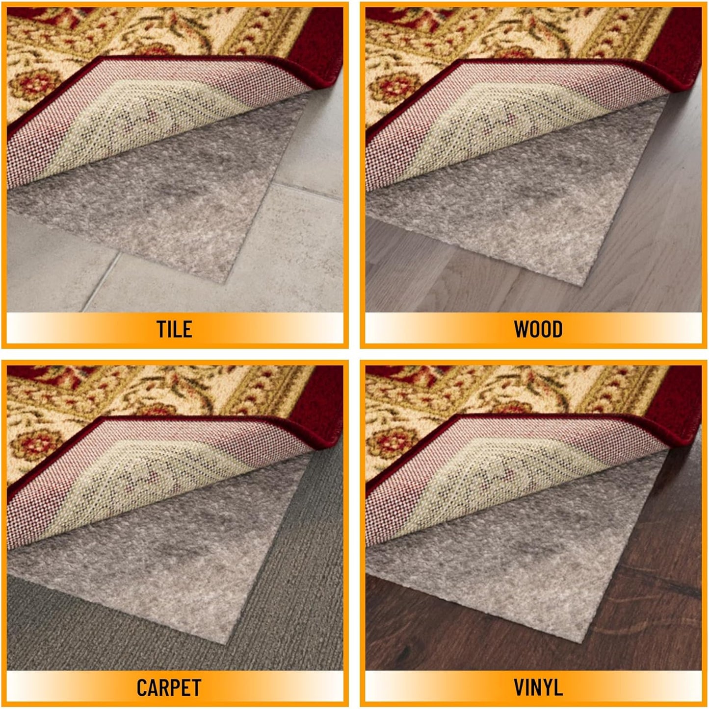 Ottomanson 7' x 8' Non-Slip Rug Pad Gripper 1/4 Inch Thick Dual Surface Felt + Rubber Gripper - Safe for All Floors, Brown