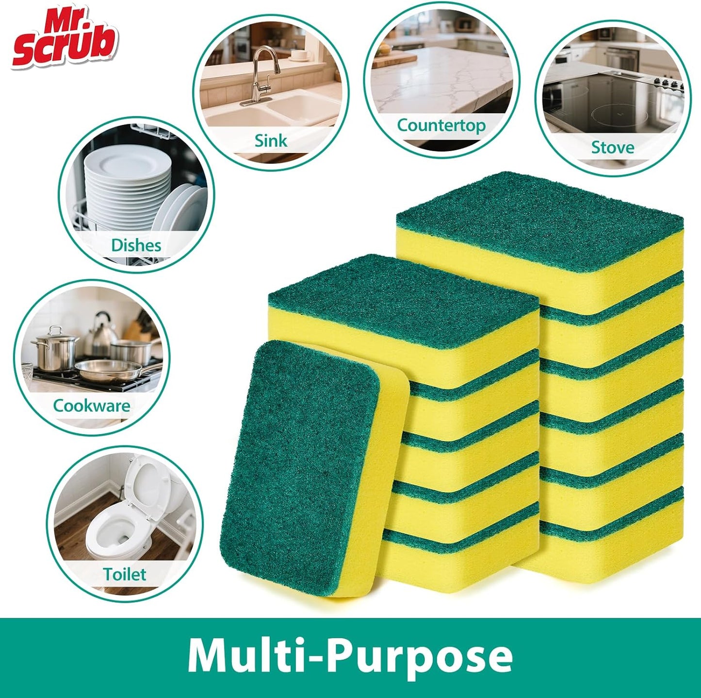 Sponges Kitchen Scrub Dish Sponge Scouring Pad, 36 Pack Cleaning Brush Scrubber Supplies for Soap, Dishwashing Dinnerware Sets Pan Pot Towels Cloth Rags Holder Glass Dishwasher Sink Bathroom
