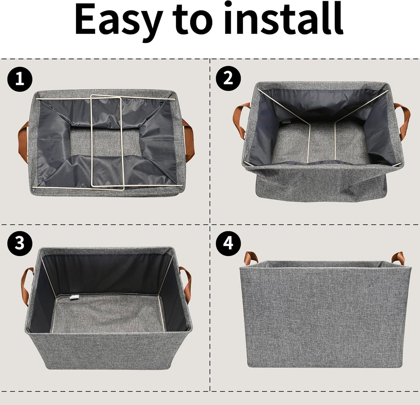 GRANNY SAYS Closet Storage Baskets, Collapsible Fabric Storage Bins with Metal Frame, Clothes Organizer Bins, Extra Large Baskets for Shelves, Gray, 4-Pack
