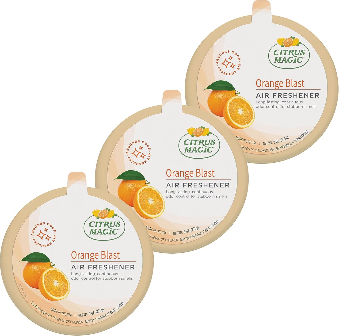 Citrus Magic Odor Absorbing Solid Air Freshener, Orange Blast, 8-Ounce, Pack of 3, 3 Count