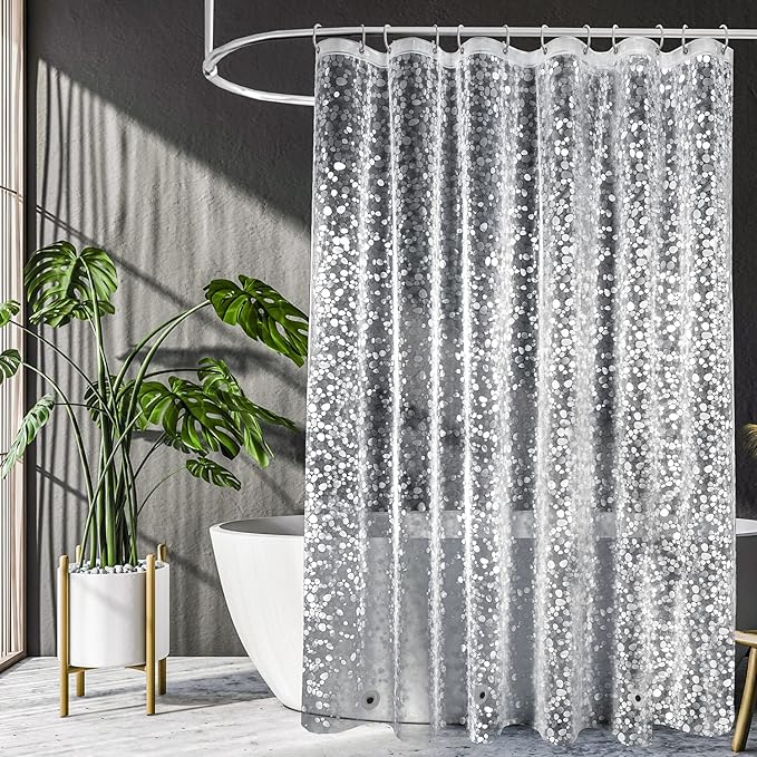UFRIDAY 72x75 Inch Shower Curtain Liner,EVA Waterproof Heavy Duty Shower Liner with 3 Big Weighted Magnets,Clear 3D Pebbles Bath Curtain for Home and Hotel