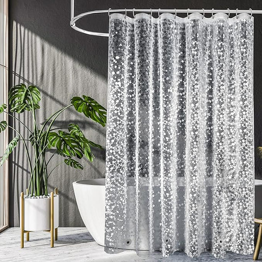UFRIDAY 72x75 Inch Shower Curtain Liner,EVA Waterproof Heavy Duty Shower Liner with 3 Big Weighted Magnets,Clear 3D Pebbles Bath Curtain for Home and Hotel