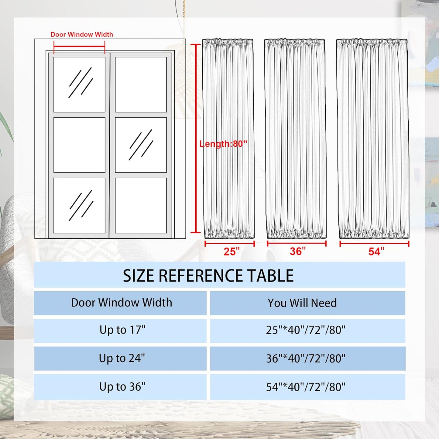 DWCN French Door Curtains – Rod Pocket Thermal Blackout Curtain for Doors with Glass Window, Kitchen and Patio Doors for Privacy, 54 X 80 Inches Long, 1 Curtain Panel with Tieback, Silver Grey