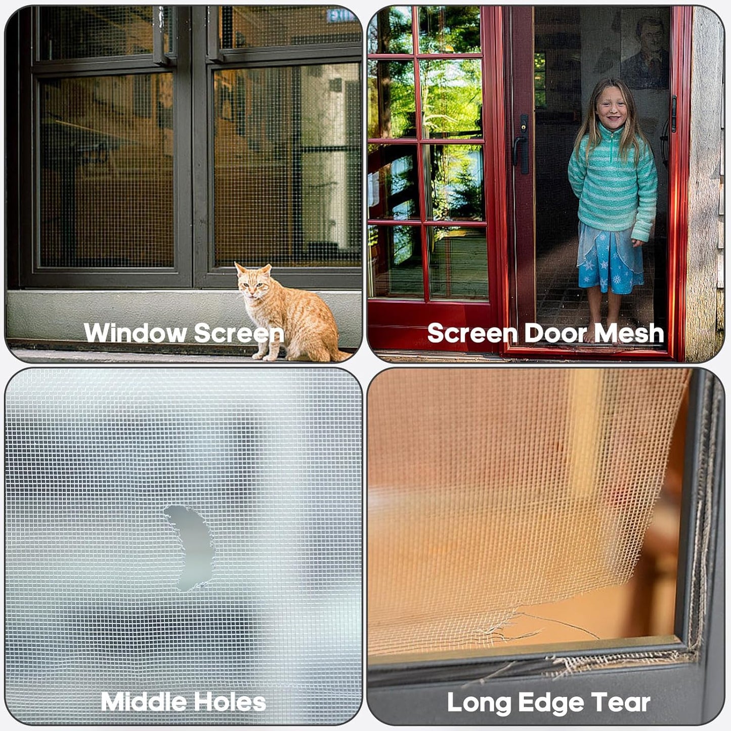 Grey Screen Repair Tape, 4" X 180" (15FT) Window Screen Door Repair Kit, Strong Adhesive Fiberglass Patch Tape Mesh