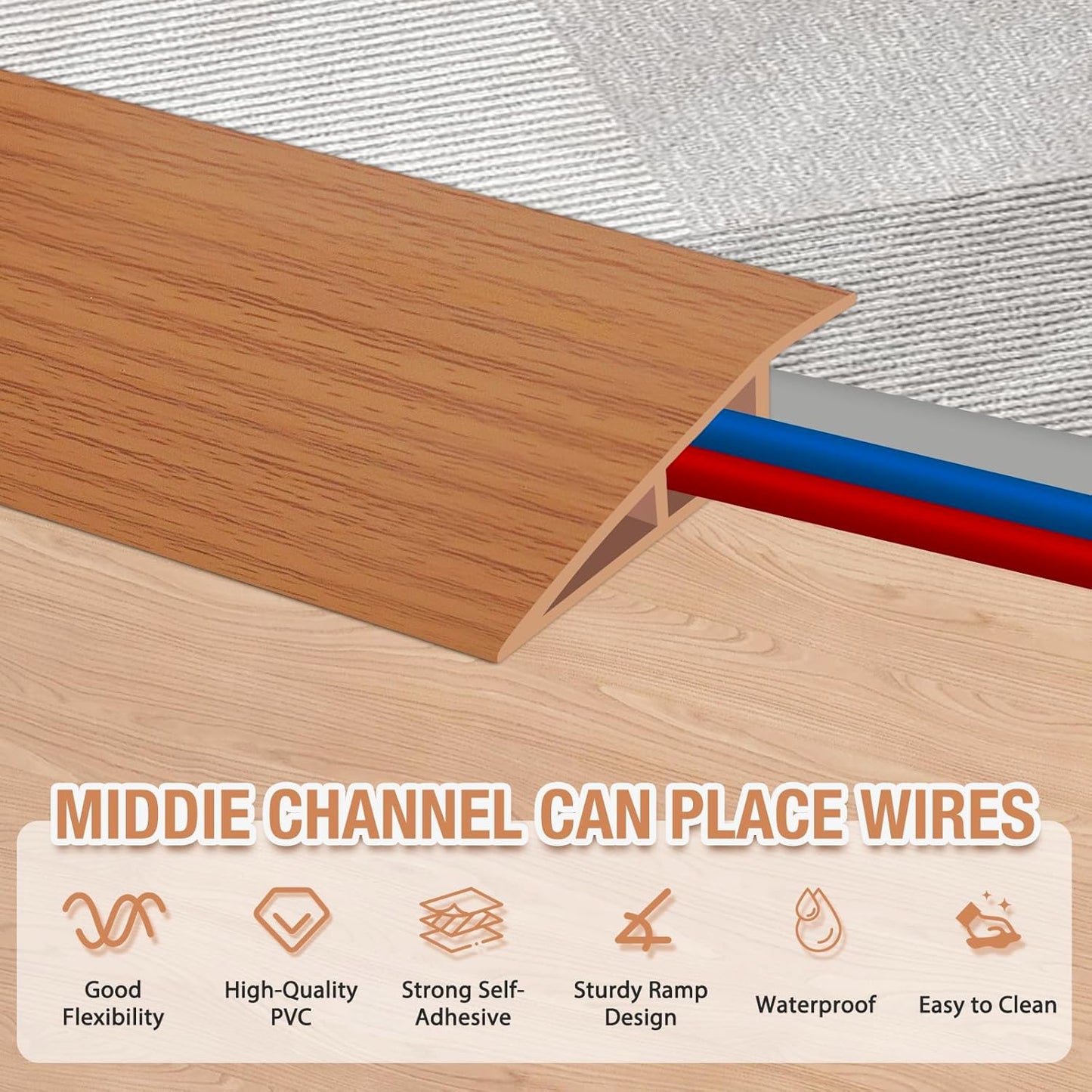 Floor Transition Strip Self Adhesive Vinyl Door Threshold for Doorways Carpet Edging Trim Overlap Edge Reducer for Laminate Floor, Carpet, Tile (Yellow Oak Grain, 1/5" to 2/5", 6.6Ft)