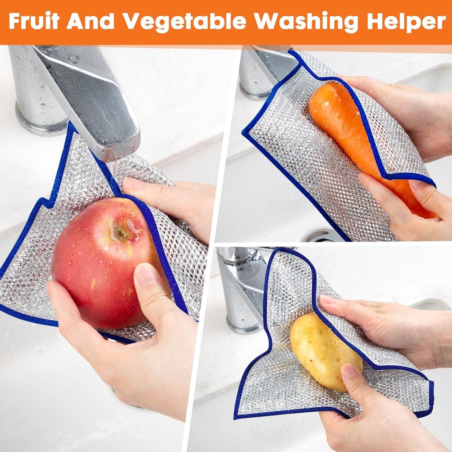 COBETE Non Scratch Wire Dishcloth,Double-Layer Wire Dishwashing Rags for Wet and Dry,Wire Miracle Cleaning Towels and dish Cloths Multipurpose For Washing Dishes,Cookware, Sinks,Stove Tops,10Pack Blue