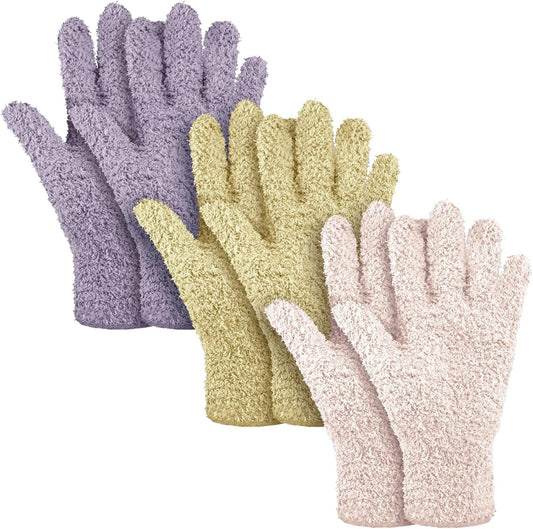 Patelai 3 Pairs Microfiber Plant Dusting Gloves Leaf Cleaning Gloves for Indoor Plants, Blinds, Furniture, House(Small,Pink, Nude, Light Purple)