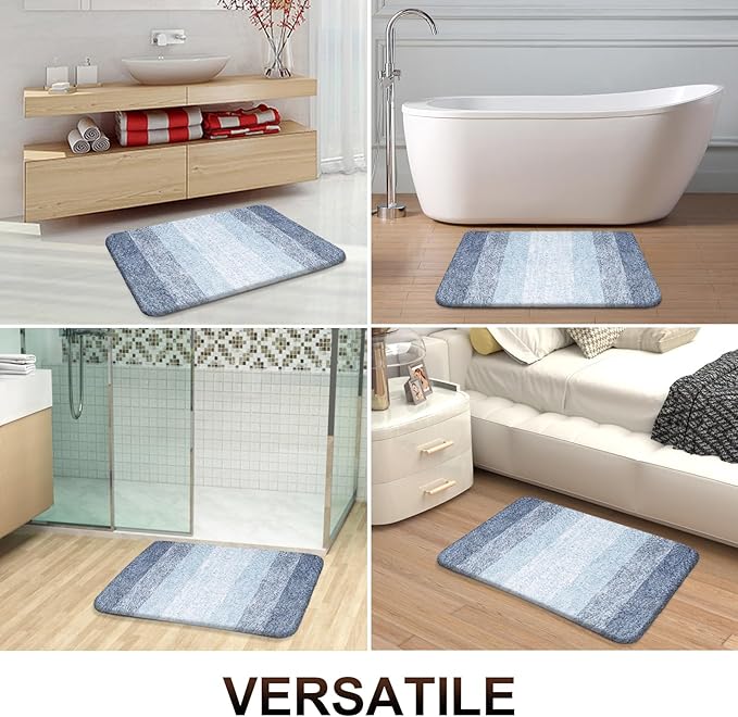 OLANLY Bathroom Runner Rugs 40x24, Extra Soft Absorbent Microfiber Bath Rugs, Rubber Backing, Quick Dry, Machine Washable Bath Mats for Bathroom Floor, Tub and Shower, Home Decor Accessories, Blue