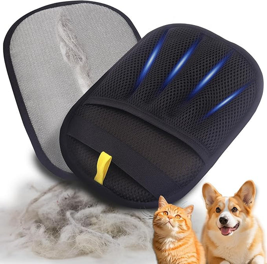 Five-Finger Pet Hair Removal Glove, Electrostatic Dog and Cat Hair Remover, Resuable and Washable Pet Hair Cleaning Tool for Furniture, Couch, Clothes, Carpet, Bedding...Black, 1 Piece