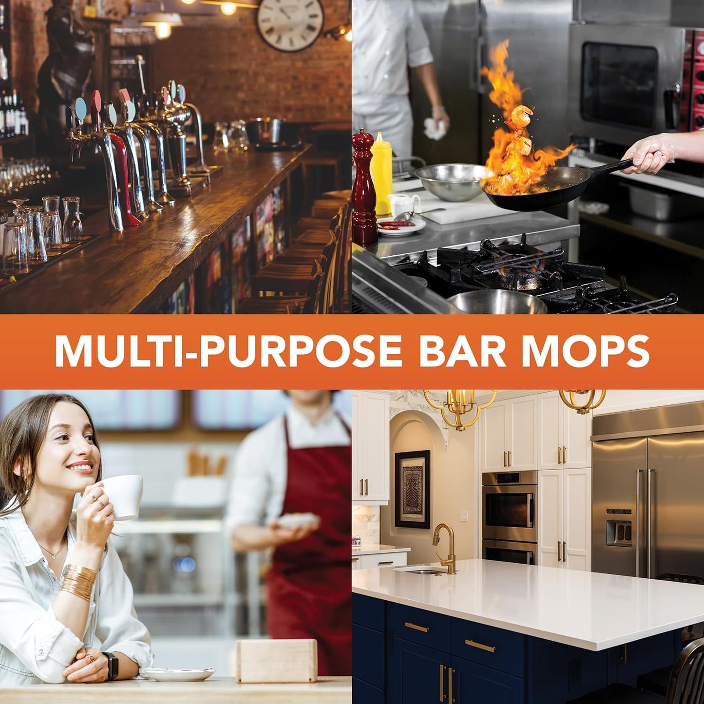 Arkwright Qwick Wick Bar Mop Towels - (Pack of 12) 100% Cotton Quick Dry Dishcloths, Super Absorbent Multipurpose Cleaning Rags for Restaurants, Kitchen, Bathroom, Hotel, 16 x 19 in, Blue Stripe